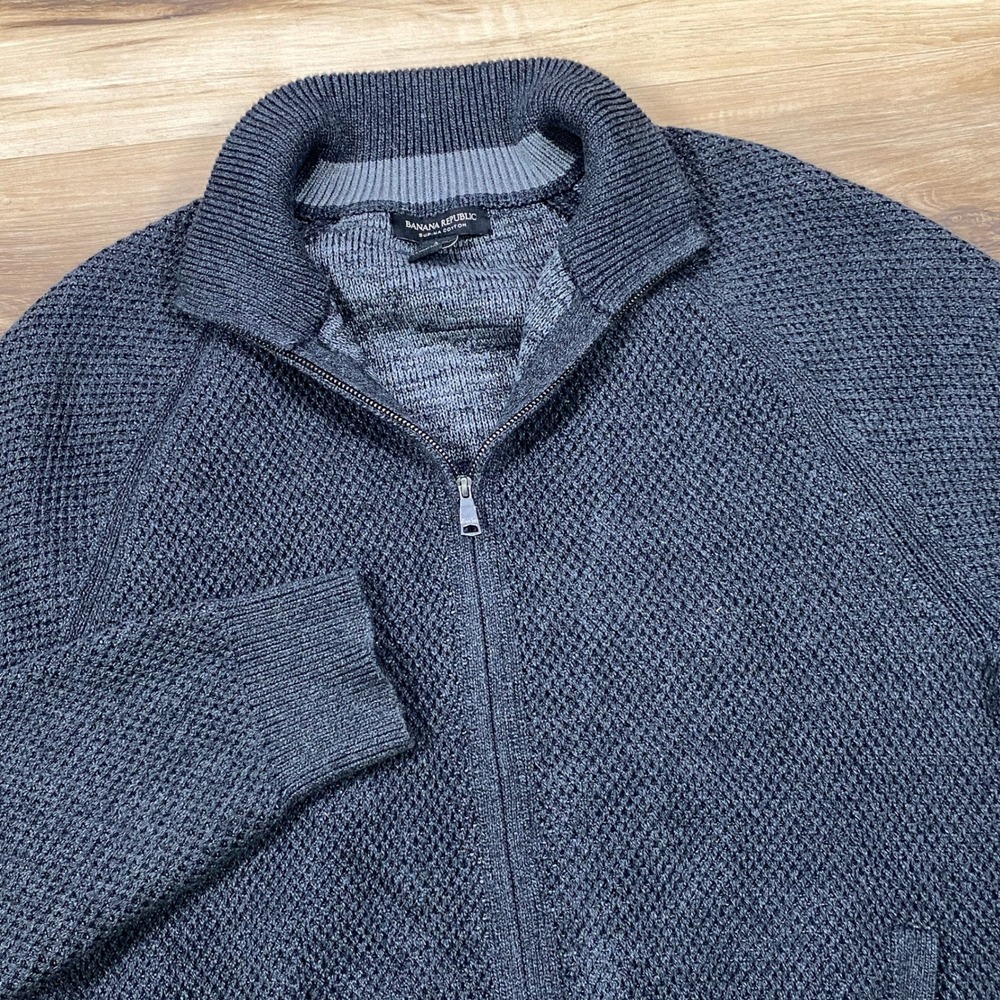 Banana Republic Sweater Mens Large Gray Supima Cotton Full Zip Textured Cardigan